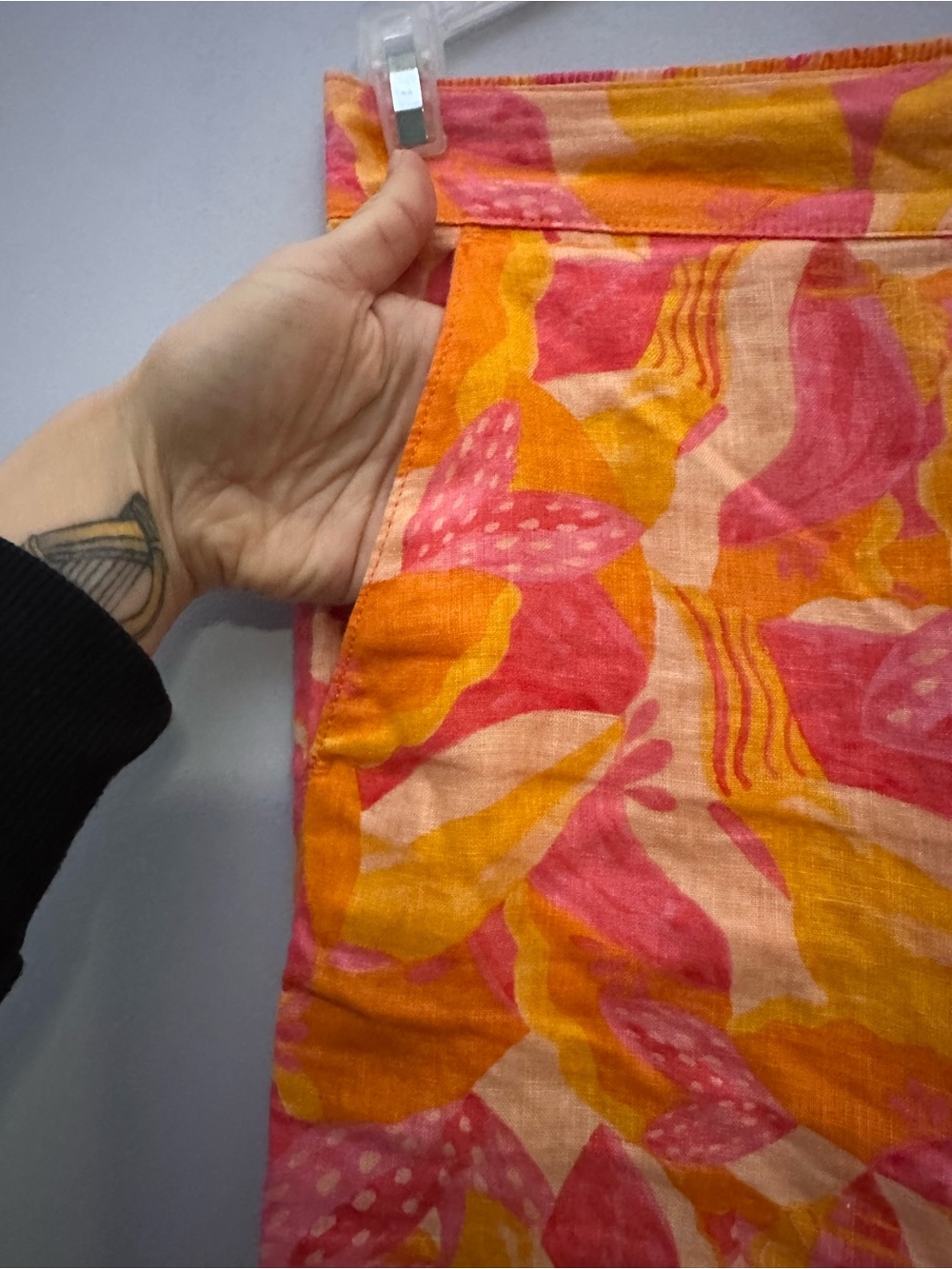 Cynthia Rowley 100% Linen Pink Orange Abstract Floral Wide Leg Crop Pants Medium - Picture 3 of 6